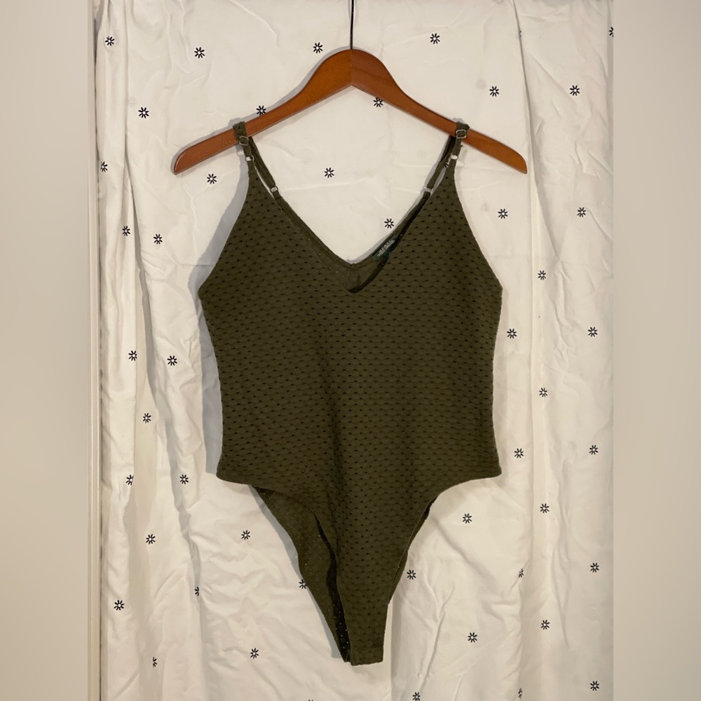 Wild Fable Green V-cut Bodysuit